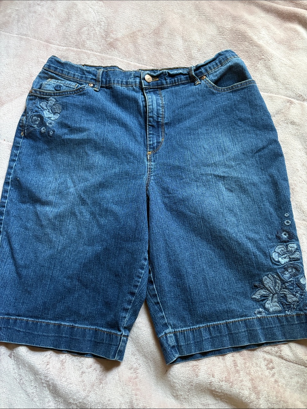 Embroidered Blue Denim Women’s Bermuda Shorts